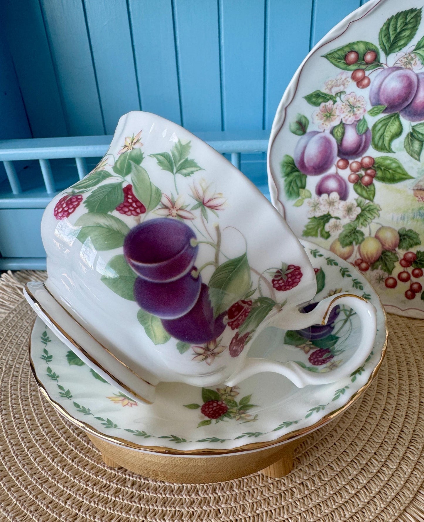 RARE Vintage Royal Albert "Covent Garden" Breakfast Set, Plums, Cereal Breakfast Cup and Saucer, Bone China , Previously Loved, England