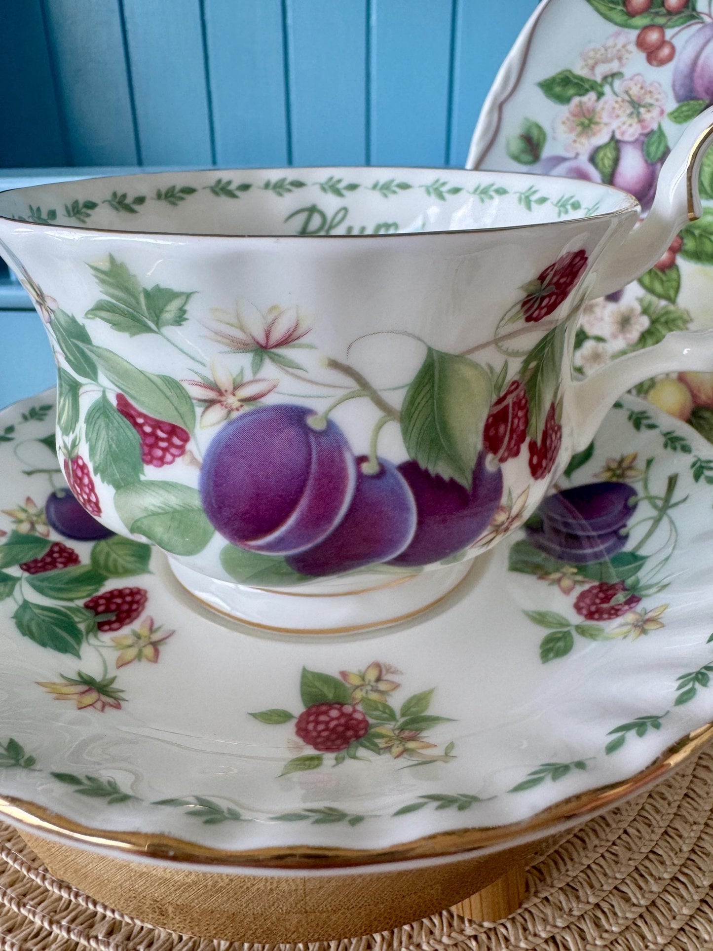 RARE Vintage Royal Albert "Covent Garden" Breakfast Set, Plums, Cereal Breakfast Cup and Saucer, Bone China , Previously Loved, England