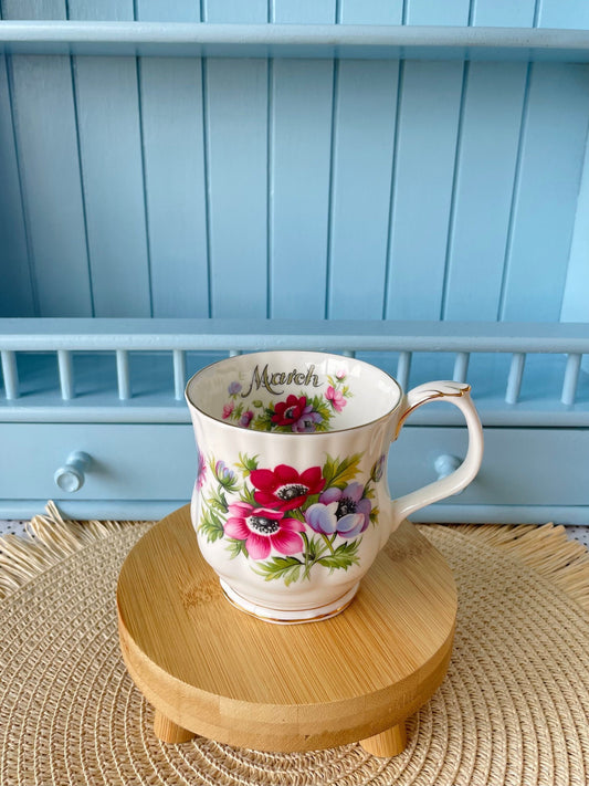 Vintage Royal Albert Flower of the Month, March Chocolate Mug, Large Mug, Perfect for Drinking Chocolate, Bone China, March Decor, England