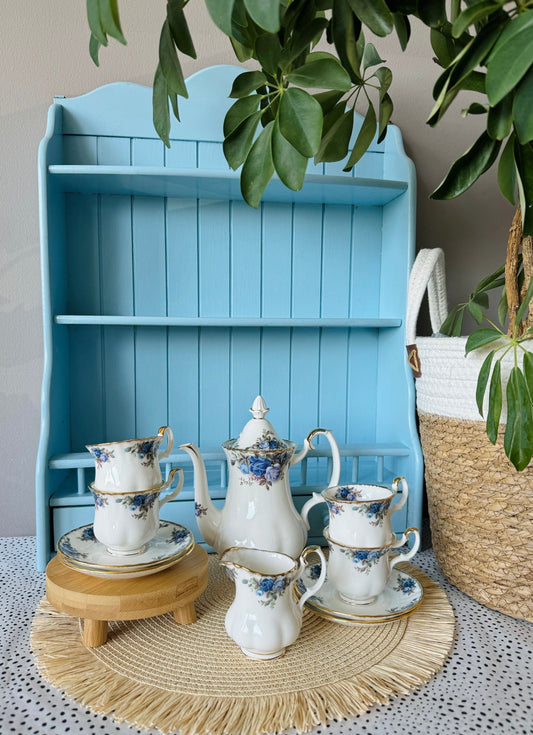 RARE Find, Vintage Royal Albert 'Moonlight Rose' Mokka/Espresso, Coffeepot, Blue Roses Decor, England