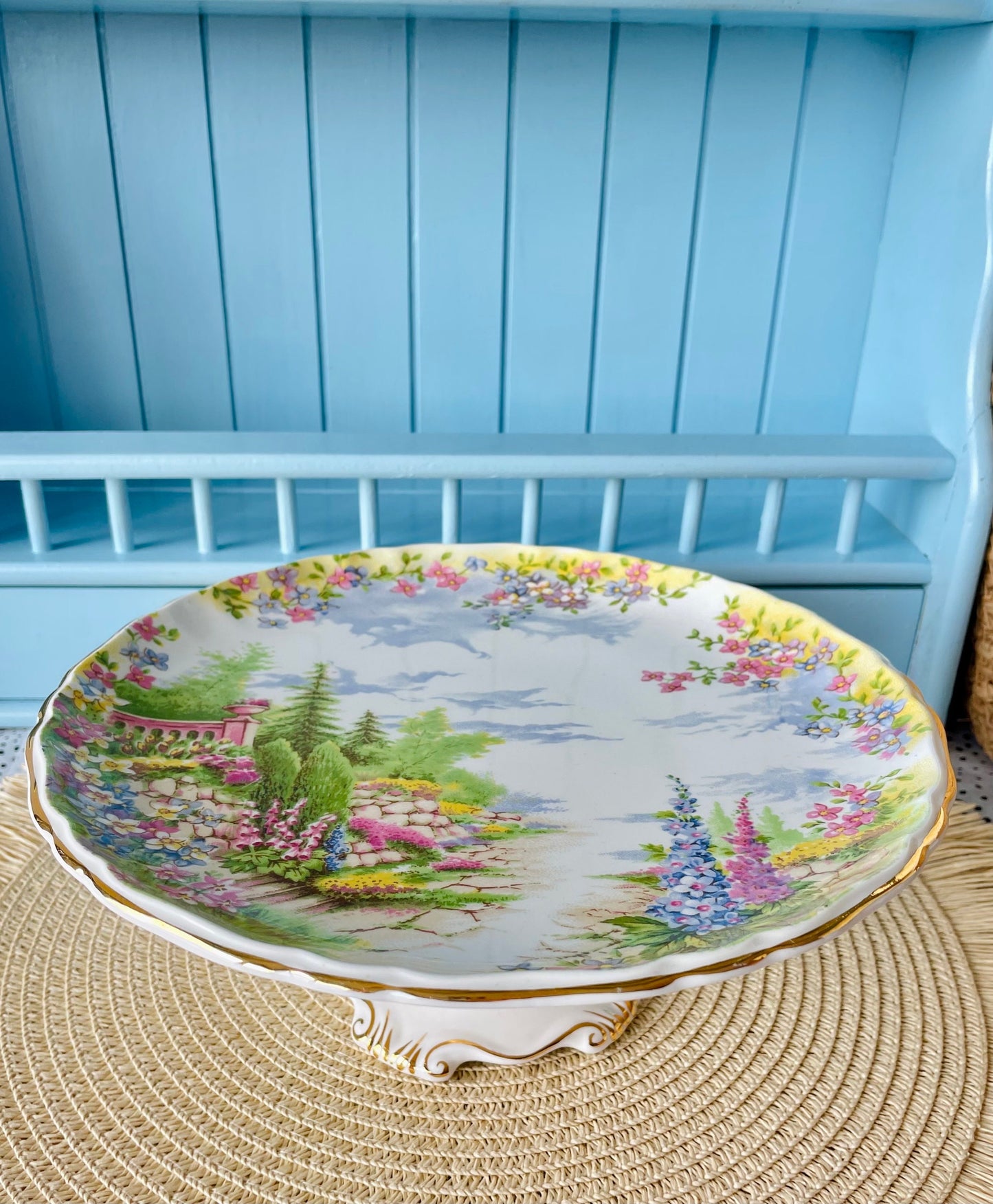 Rare Vintage Royal Albert "Kentish Rockery" Hard to Find Pedestal Cake Stand, Bone China, Previously Loved, , England