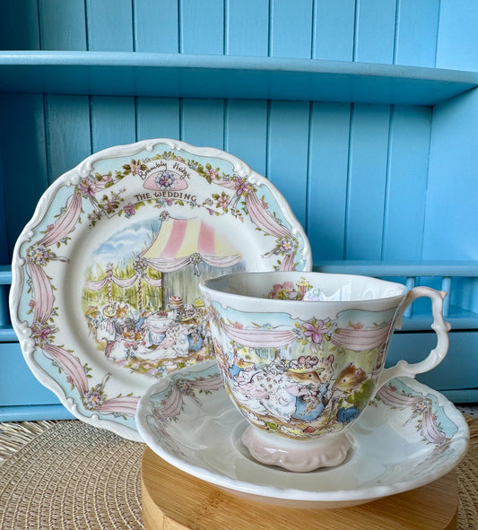 Vintage Royal Doulton "Brambly Hedge" The Wedding Trio, Teacup, Saucer 8 Inch Plate, Jill Barklem, Bone China, Wedding & Mice Decor, England