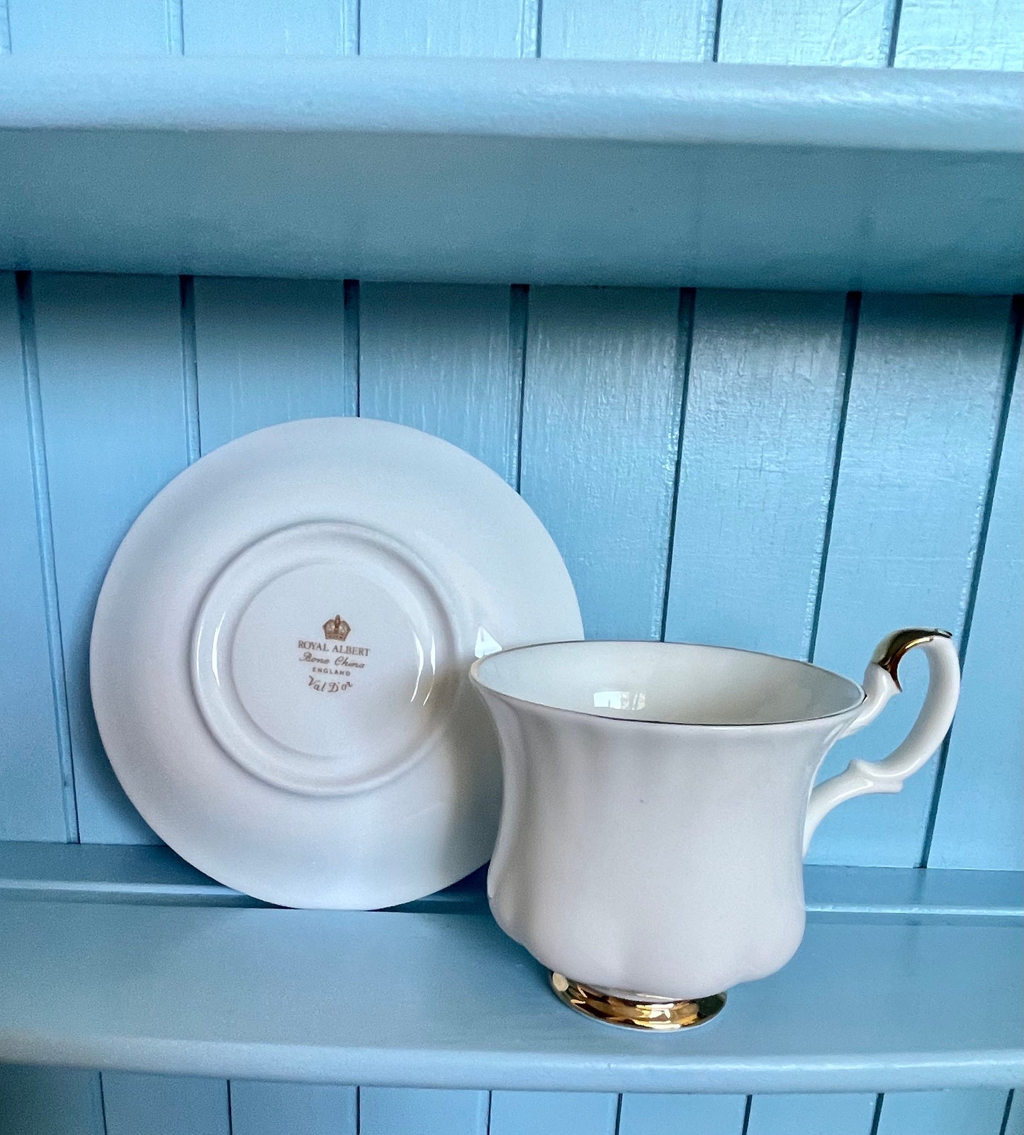 Vintage Crisp White Gold, Royal Albert "Val D'Or" Coffee Cup & Saucer, Bone China, Made In England, Previously Loved Vintage, High-Tea Party