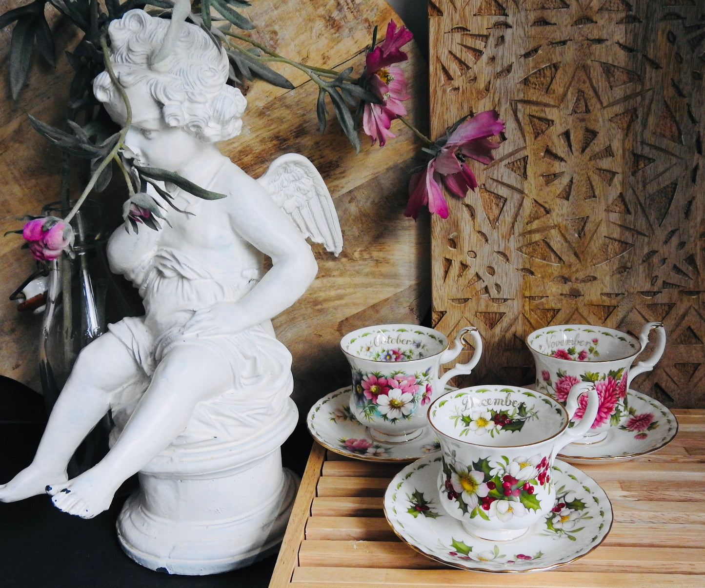 Royal Albert Flower Of The Month Lady Sized Duo's Cup & Saucer, Fine Bone China, Shabby Chic Royal High Tea Party, Bridal Party Luncheon Set