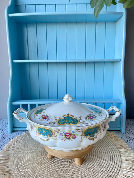 Very Rare Find, Vintage Royal Albert "Berkeley" Tureen, Deck Bowl, Bone China, Charming Blue & Yellow Decor, Table Elegance, Made in England