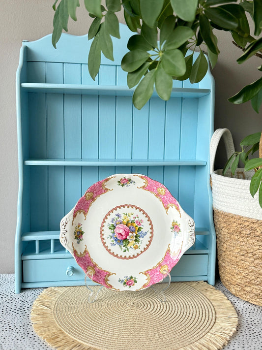 Vintage Royal Albert "Lady Carlyle", Round Cake Plate, Bone China, Pink Roses Floral Decor, Cake Plate, Previously Loved, Made in England