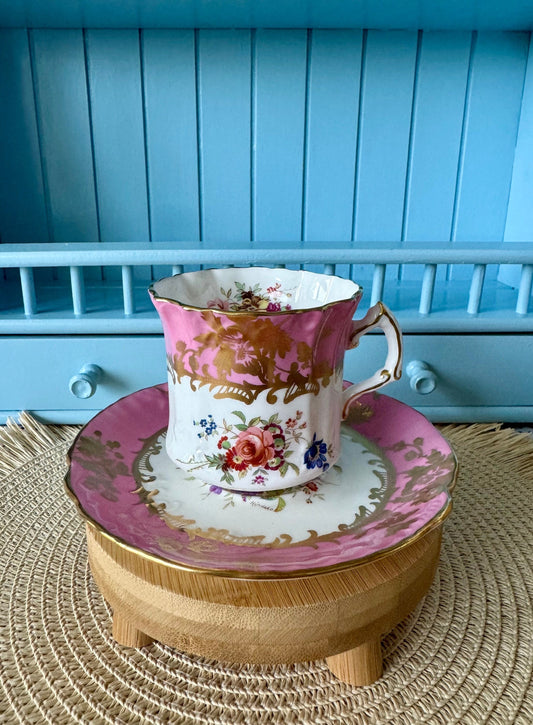 Rare Find, Vintage Hammersley Pastel Pink Tea Cup & Saucer, Exquisite Bone China, Previously Loved, Pink Gold Floral Decor, Made in England