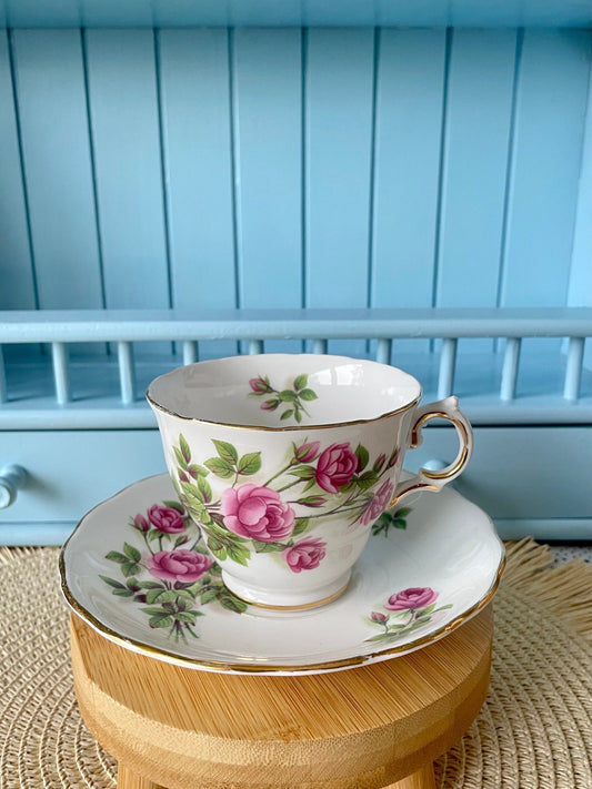 Charming Vintage Royal Vale TeaCup & Saucer, Beautiful Pink Roses Decor, Previously Loved Antique, Collectors Item, Made in England