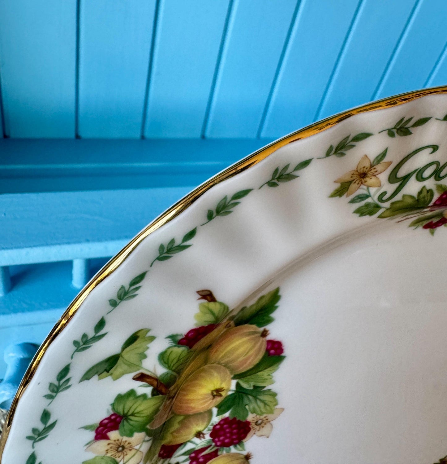 Vintage Royal Albert "Covent Garden" Lunch Plates in Grapefruit, Gooseberries, Damsons, Apples, Breakfast Plate 20,5cm, Bone China, England