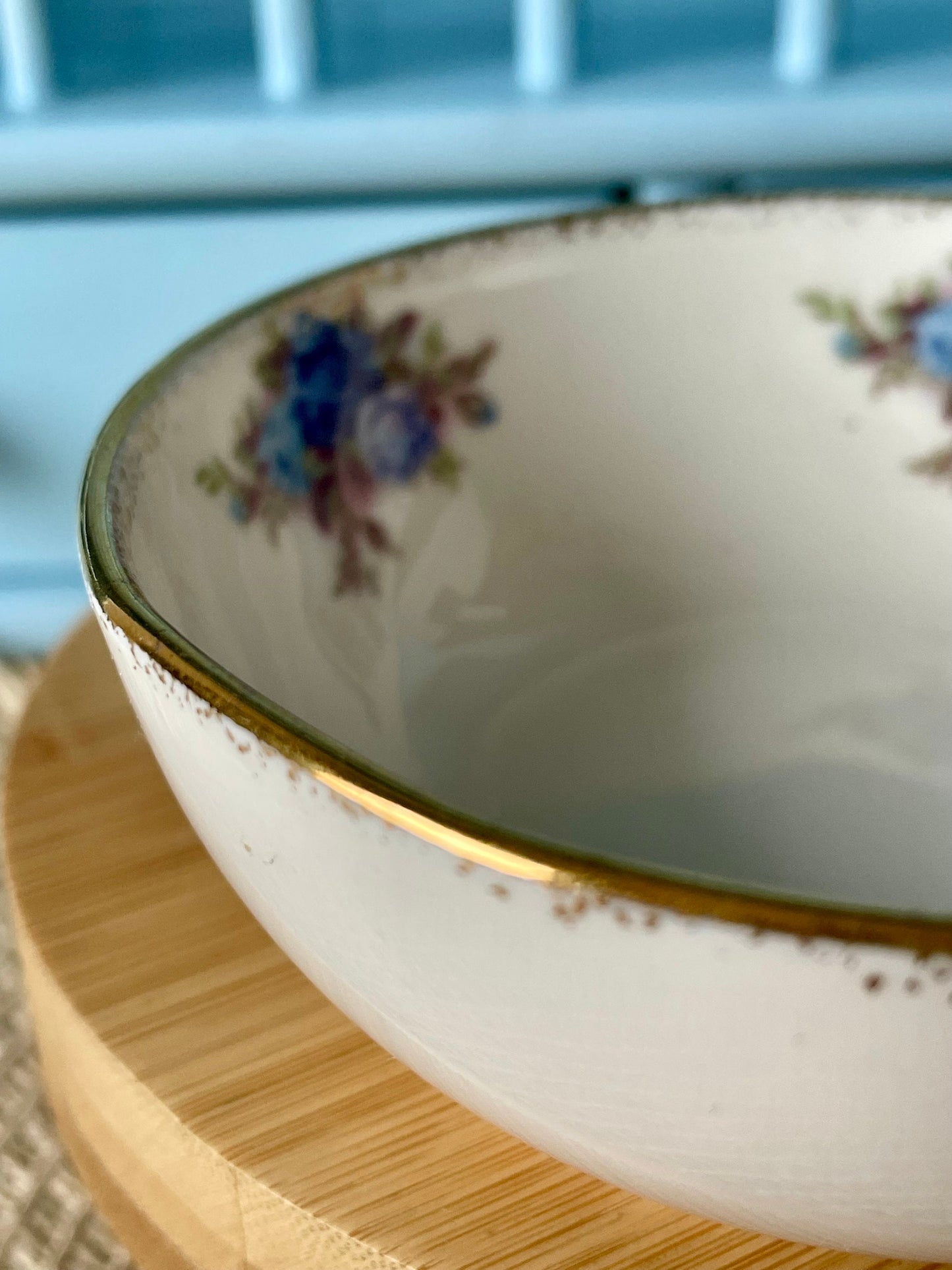 Very Collectible Concorde and Royal Albert Moonlight Rose Collaboration, Fruit/ Salade Bowl, Bone China, Beautiful Blue Roses Decor, England