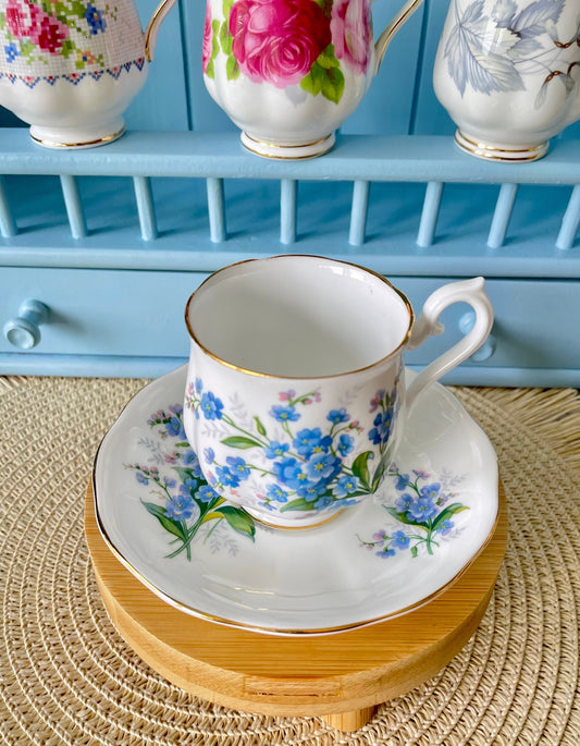 Vintage Royal Albert Forget Me Not Espresso Cup & Saucer, Fine Bone China, Made in England, Previously Loved, Blue Flower Decor, Nice Gift