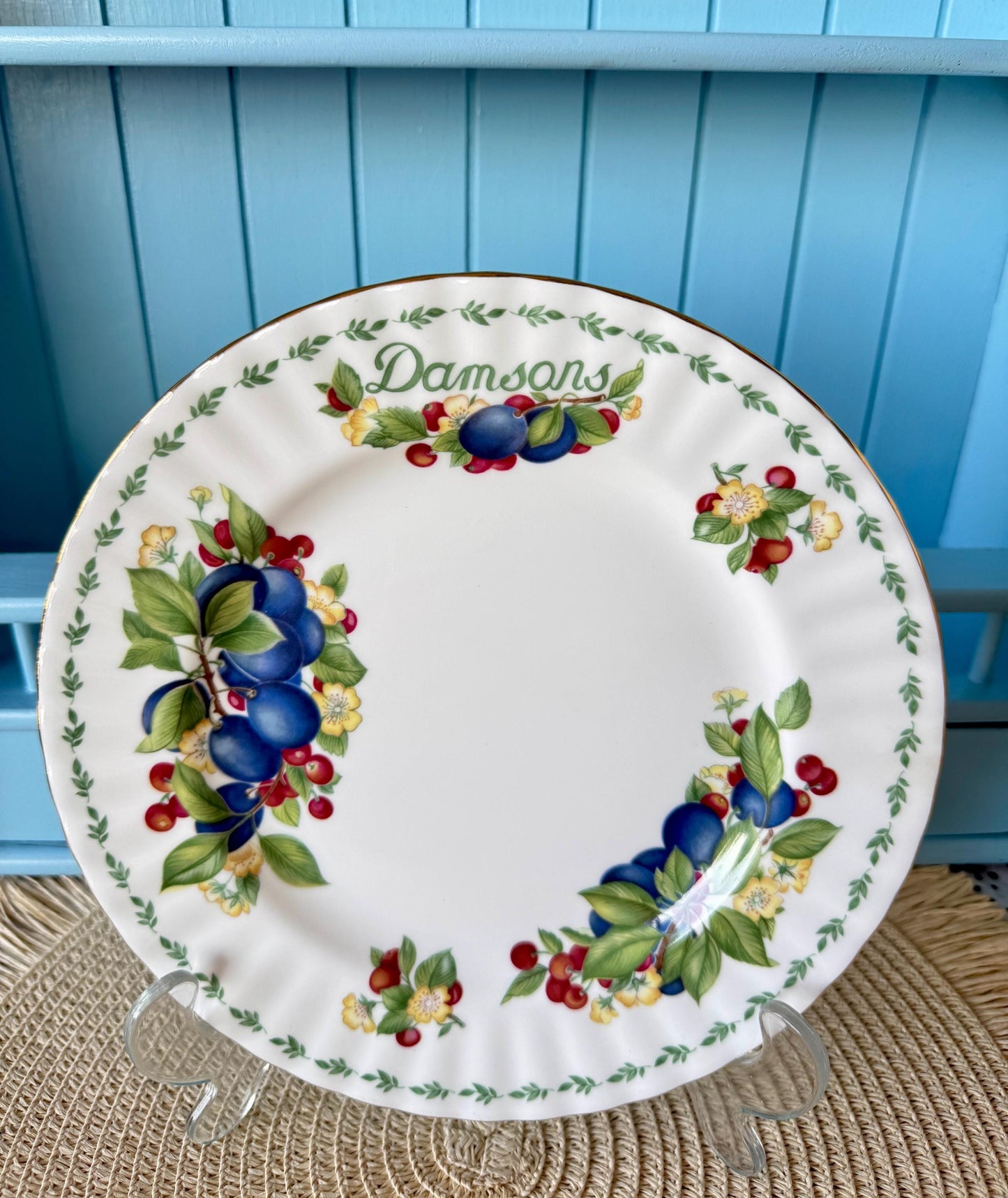 Vintage Royal Albert "Covent Garden" Cake Plates in Grapefruit, Peaches, Grapes, Damsons, Pears, Apples, Cake Plate 16cm,Bone China, England