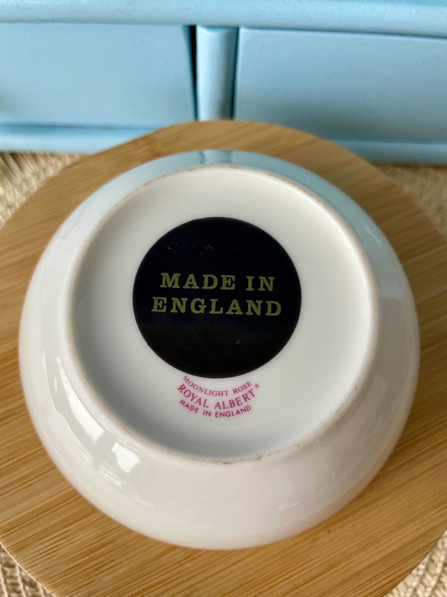 Very Collectible Concorde and Royal Albert Moonlight Rose Collaboration, Fruit/ Salade Bowl, Bone China, Beautiful Blue Roses Decor, England