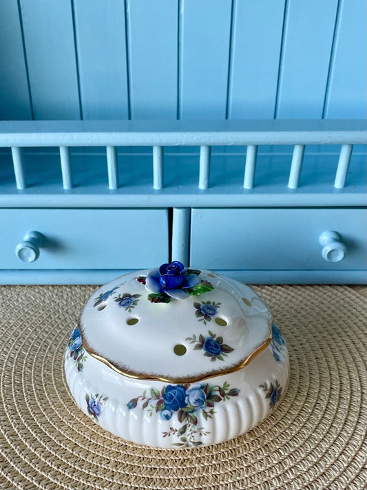 Vintage Royal Albert Moonlight Rose Pot Pourri Dish, Bone China, Perfect Rose Knob, Previously Loved, Blue Roses Decor, Made England