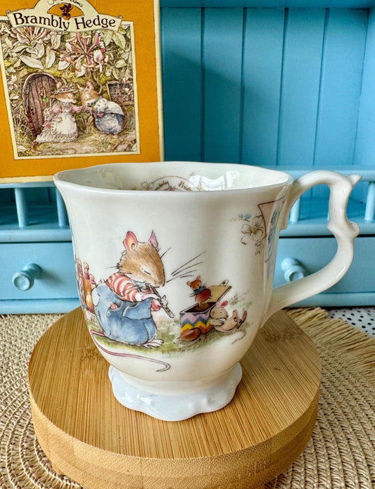 Mint Vintage Royal Doulton "Brambly Hedge" The Birthday Beaker, Baby Blue Accents, Jill Barklem, Bone China, Pretty Birthday Decor, England