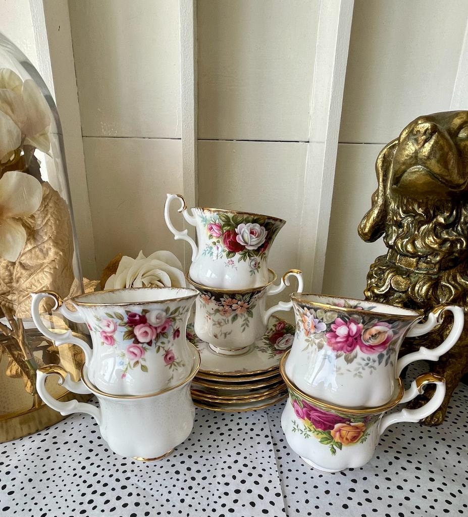 Royal Albert High Tea Coffee, Vintage Gold Coffee Cups and Saucers, Bone China,  Mix & Match, Set Of 6 Coffee Cups for Royal Party, England