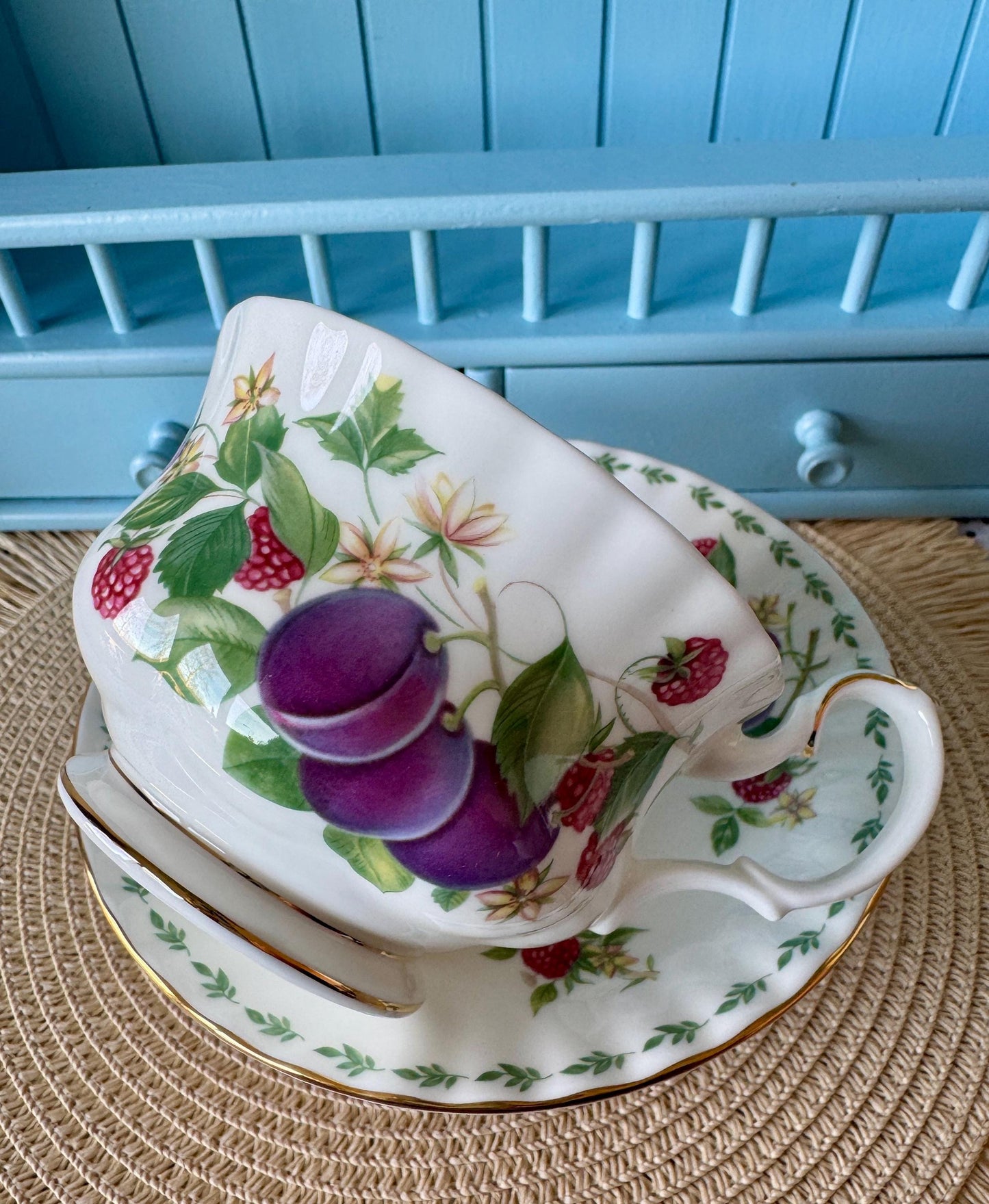 RARE Vintage Royal Albert "Covent Garden" Breakfast Set, Plums, Cereal Breakfast Cup and Saucer, Bone China , Previously Loved, England