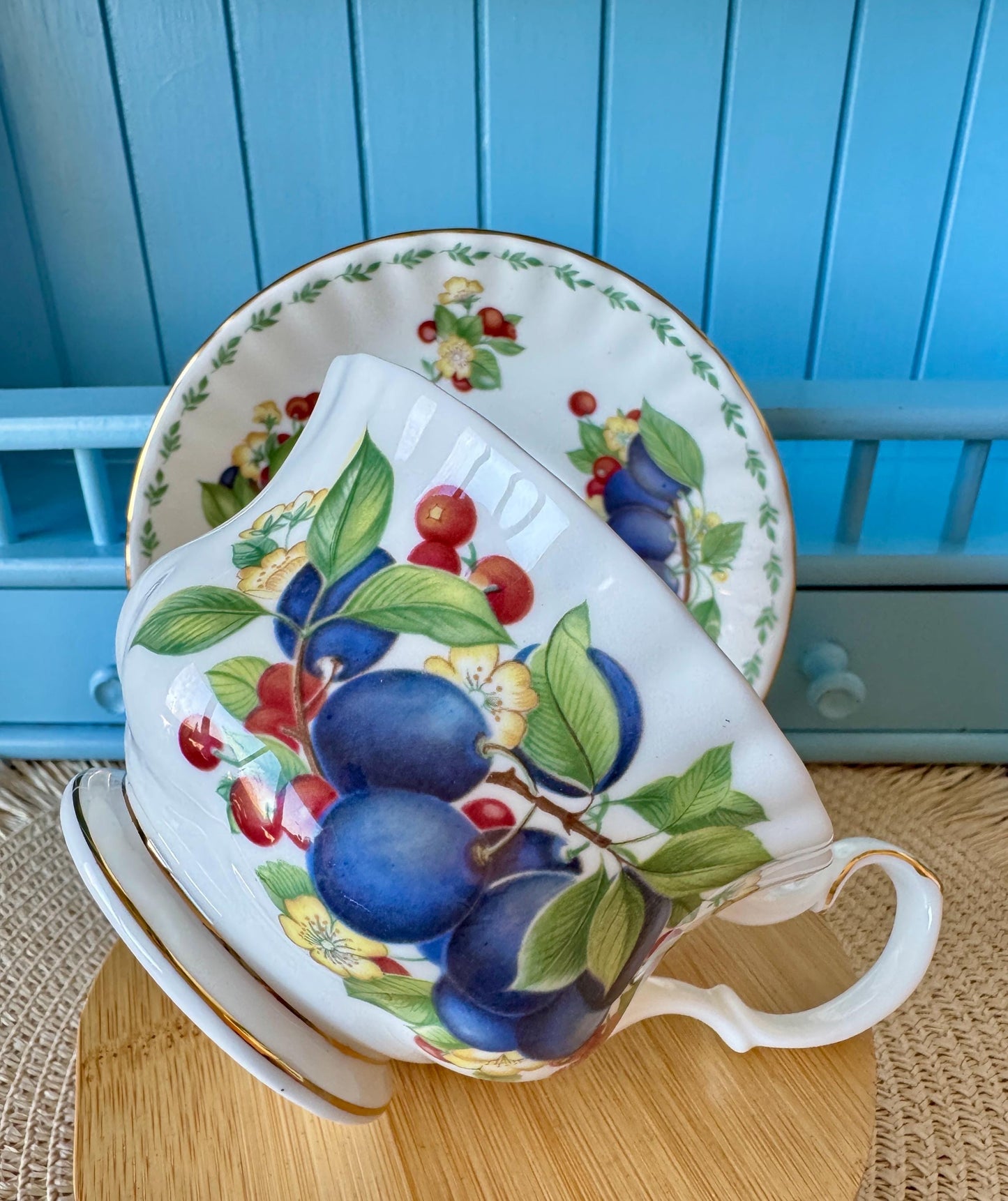 RARE Vintage Royal Albert "Covent Garden" Breakfast Set, Damsons, Cereal Breakfast Cup and Saucer, Bone China , Previously Loved, England