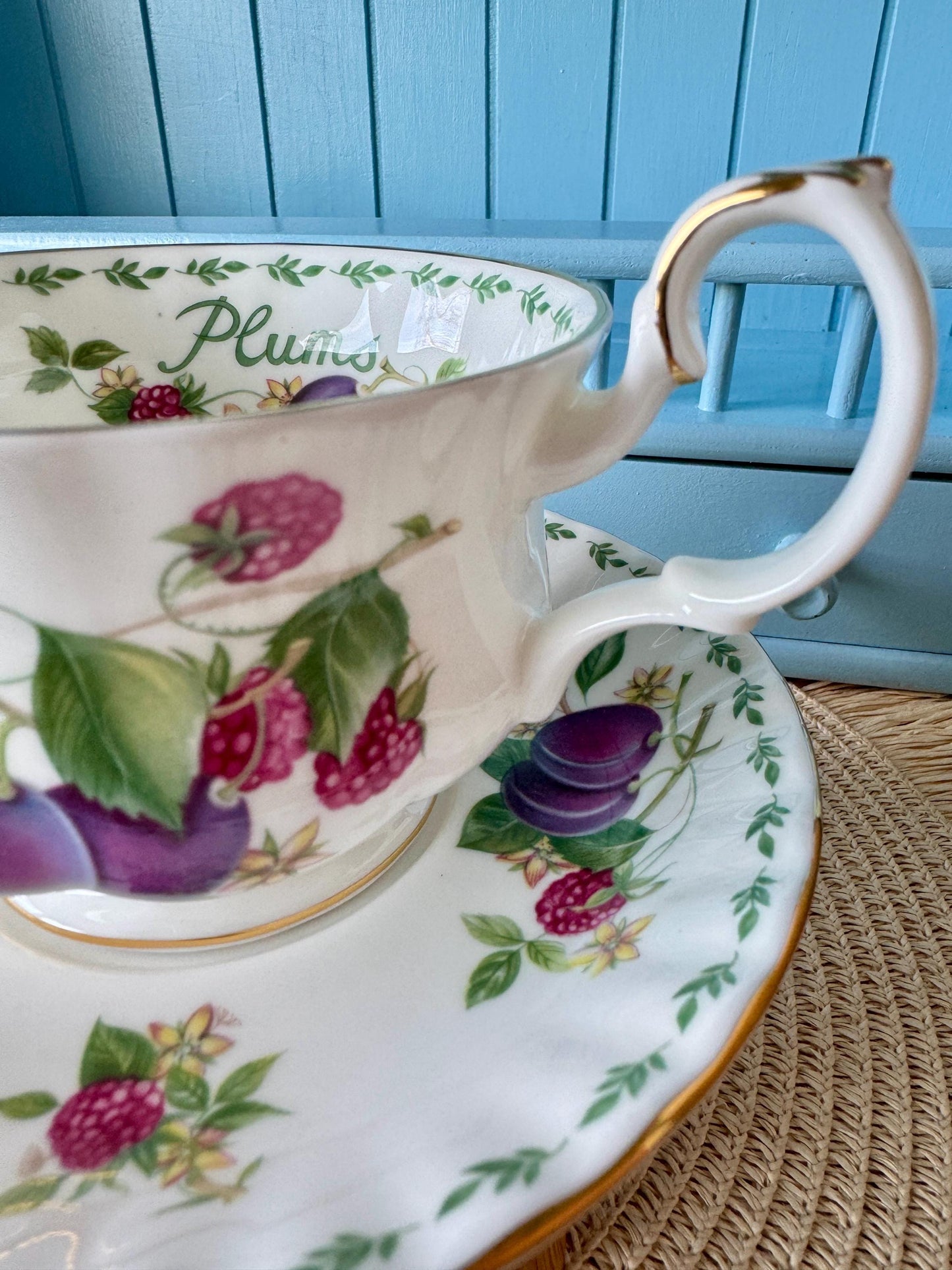 RARE Vintage Royal Albert "Covent Garden" Breakfast Set, Plums, Cereal Breakfast Cup and Saucer, Bone China , Previously Loved, England