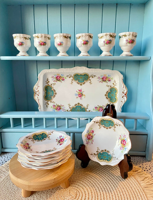 Vintage Royal Albert Berkeley Series, Set of 6 Petit Four Dishes, Fine Bone China, Beautiful Minty Green And Gold Decor, Made in England