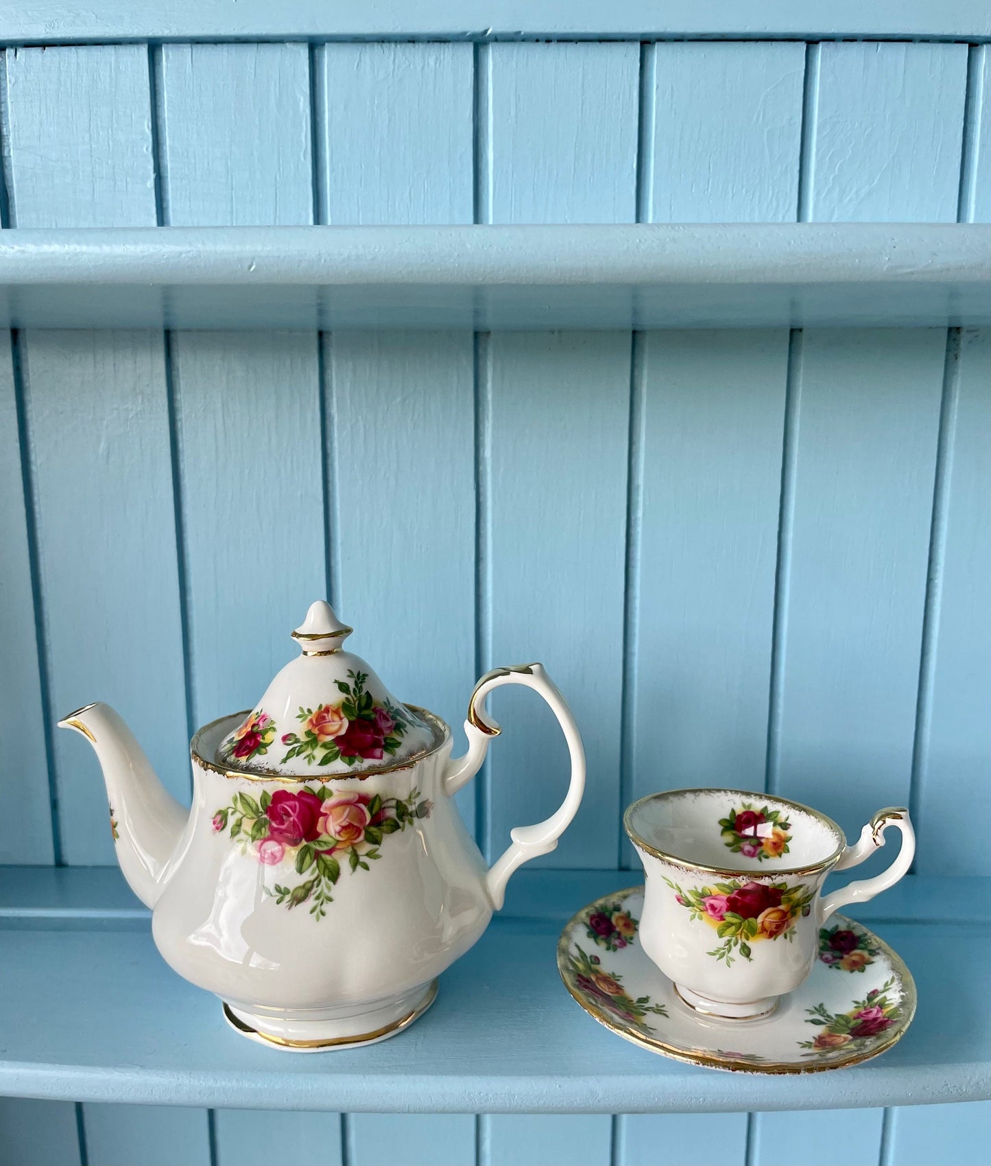Vintage Royal Albert "Old Country Roses" Miniature Tea Set, First Quality, Fine Bone China, Previously Loved Vintage, Made in England