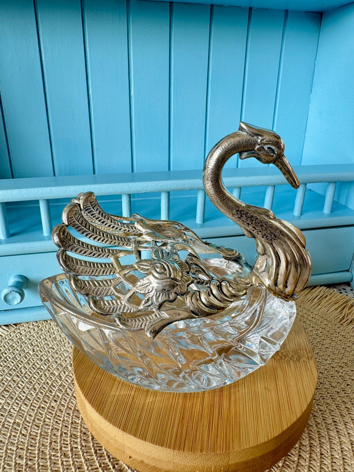 Rare Find: Vintage Swan Sugar Bowl, Crystal with Silver-Toned Rose Wings, Hallmarked Crown & G, Elegant Table Display Piece, Made in France