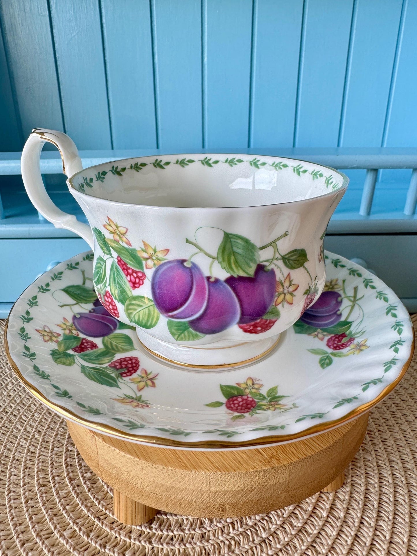 RARE Vintage Royal Albert "Covent Garden" Breakfast Set, Plums, Cereal Breakfast Cup and Saucer, Bone China , Previously Loved, England