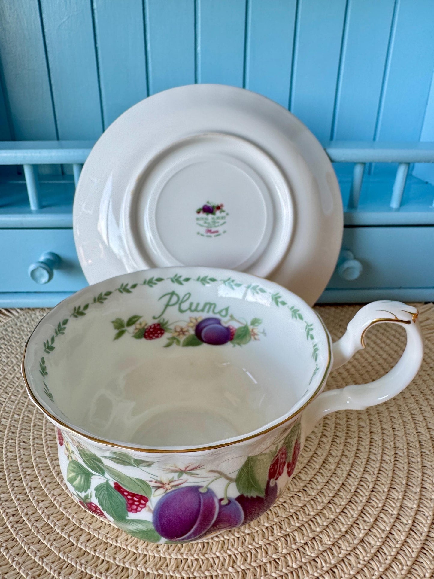 RARE Vintage Royal Albert "Covent Garden" Breakfast Set, Plums, Cereal Breakfast Cup and Saucer, Bone China , Previously Loved, England