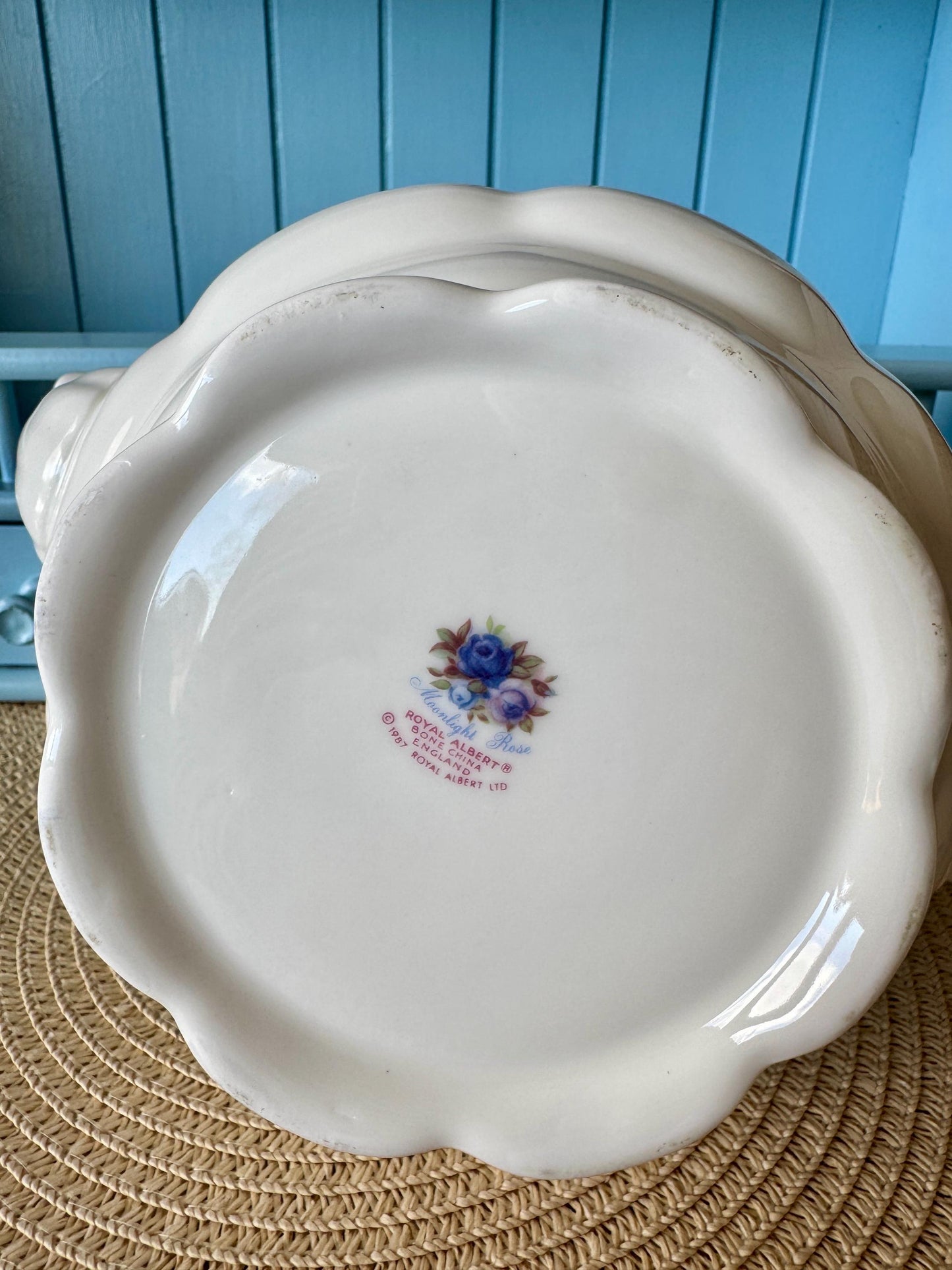 Very Rare Hard To Find "Large" Royal Albert "Moonlight Rose" TeaPot, Beautiful 1.25L TeaPot, Bone China, Blue Roses Decor, Made in England