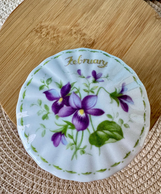 VERY Rare Find Vintage Royal Albert 'Flower of the Month' Lidded Pill Box, Trinket Box, Bone China, Collectors Item, February Decor, England
