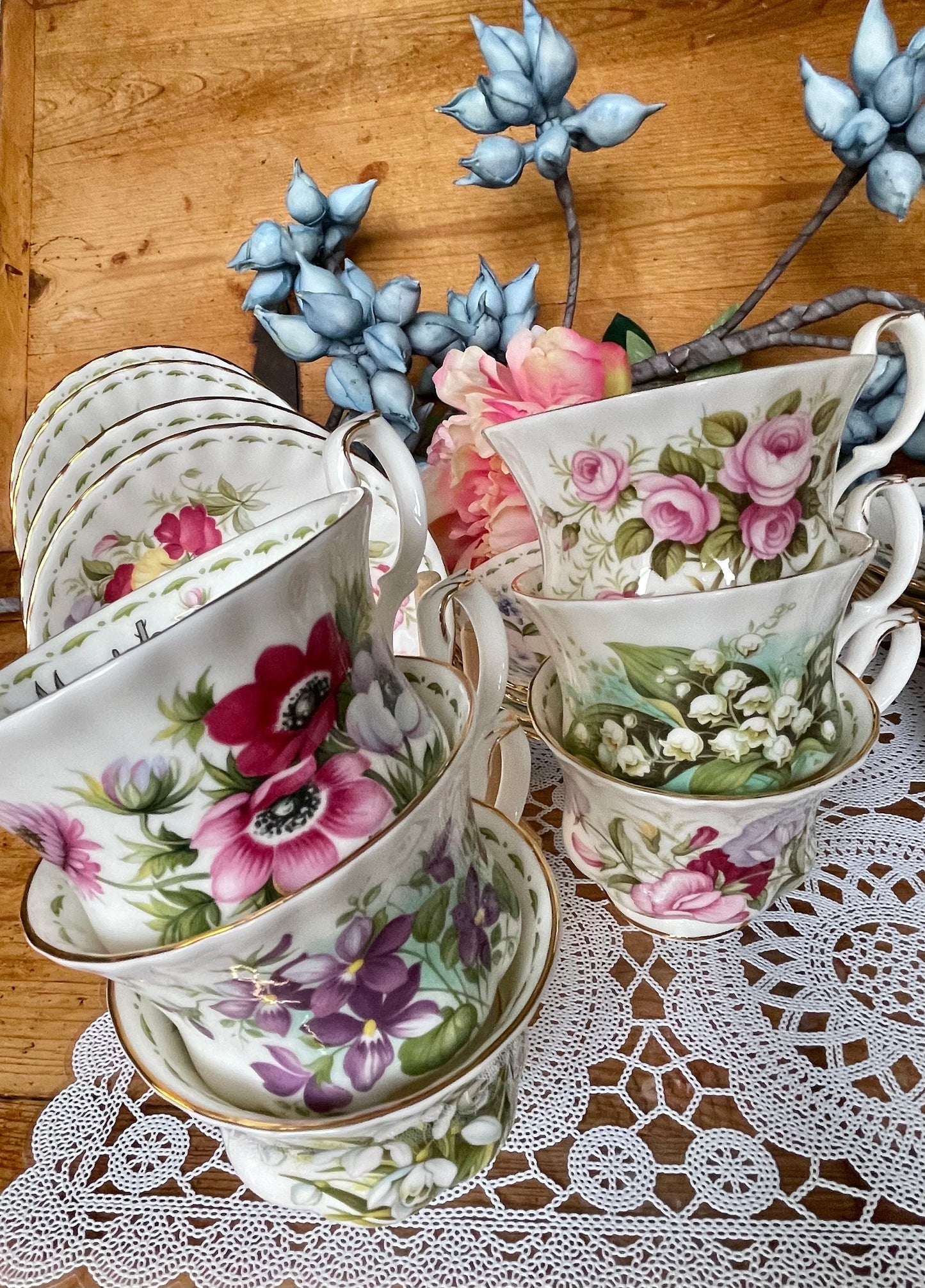 Royal Albert Flower Of The Month Gentleman Sized Duo's Cup & Saucer, Fine Bone China, Royal High Tea Party, Bridal Party. Collectors Item!