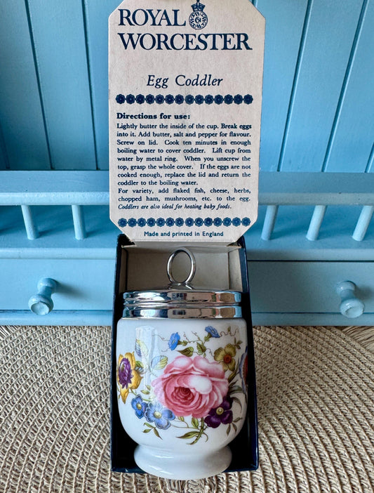 Vintage Royal Worcester Egg Coddler: A Delightful Table Treasure, KingSize Egg Coddler, Blue Floral Decor, In Original Box, Made in England