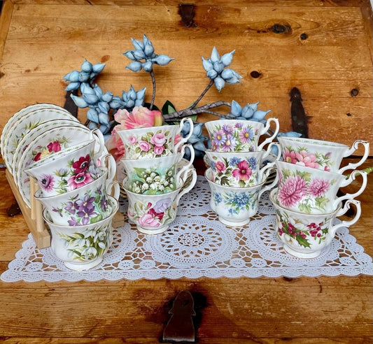 Royal Albert Flower Of The Month Gentleman Sized Duo's Cup & Saucer, Fine Bone China, Royal High Tea Party, Bridal Party. Collectors Item!