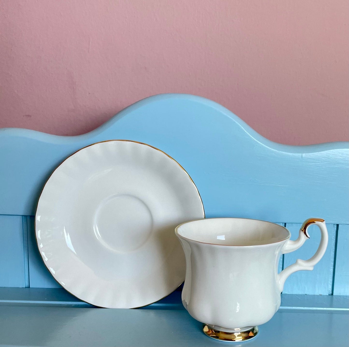 Vintage Crisp White Gold, Royal Albert "Val D'Or" Coffee Cup & Saucer, Bone China, Made In England, Previously Loved Vintage, High-Tea Party