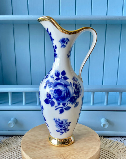 Vintage "Echt Kobalt" Blue & Gold Carafe, Waldershof Bavaria, Real Cobalt Gold 22 K, HandPainted Vase, Blue Roses, Previously Loved, Antique