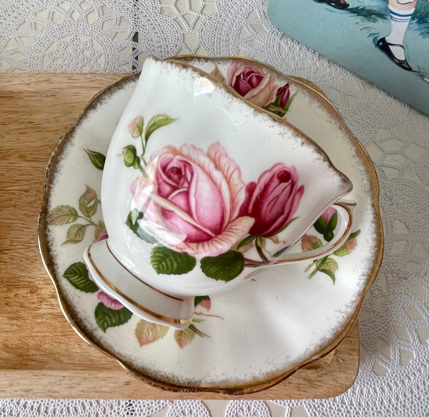 Set of 2 Vintage Male Sized Anniversary Rose Tea Cups