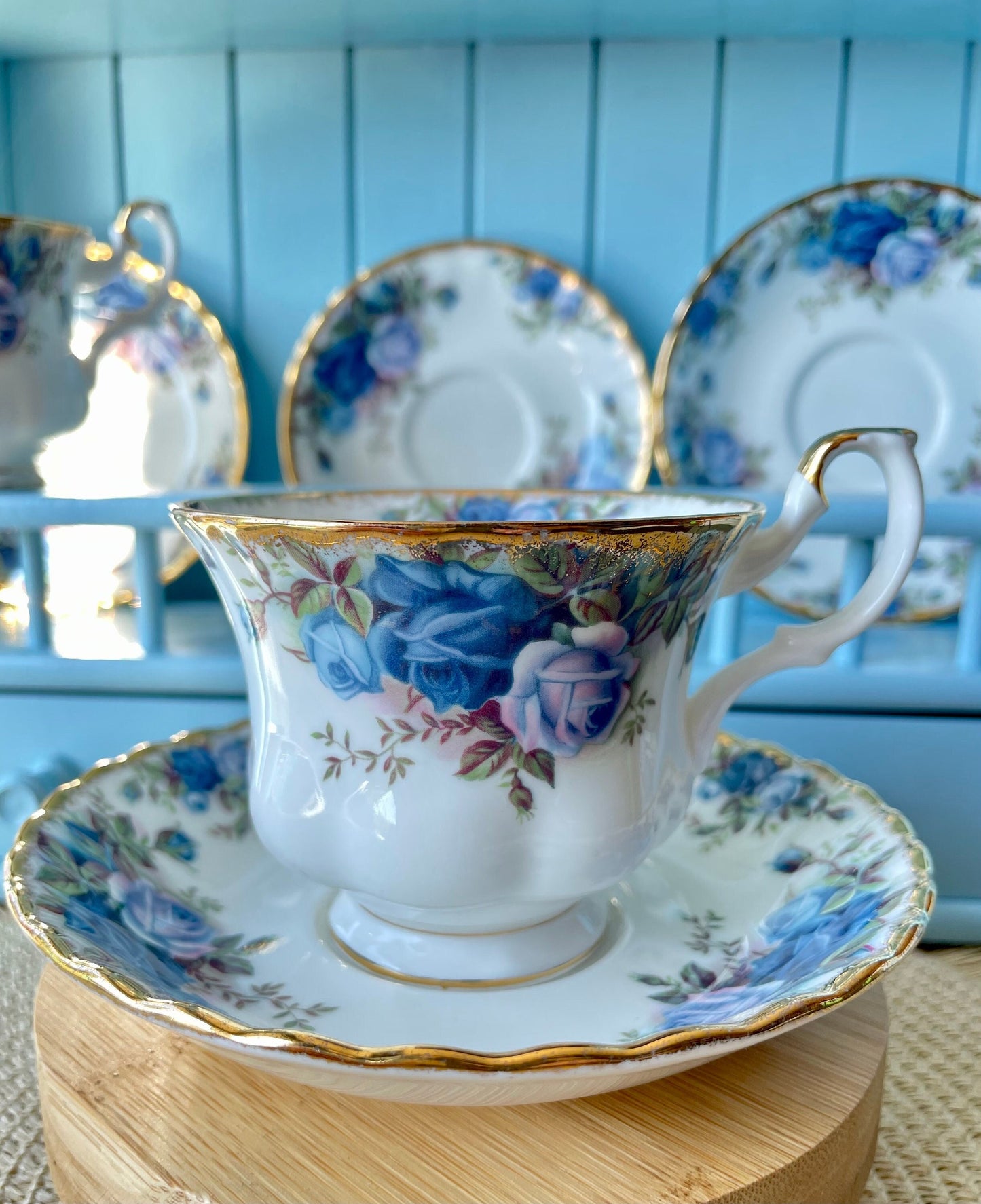 Vintage Moonlight Rose Teacups, set of 6