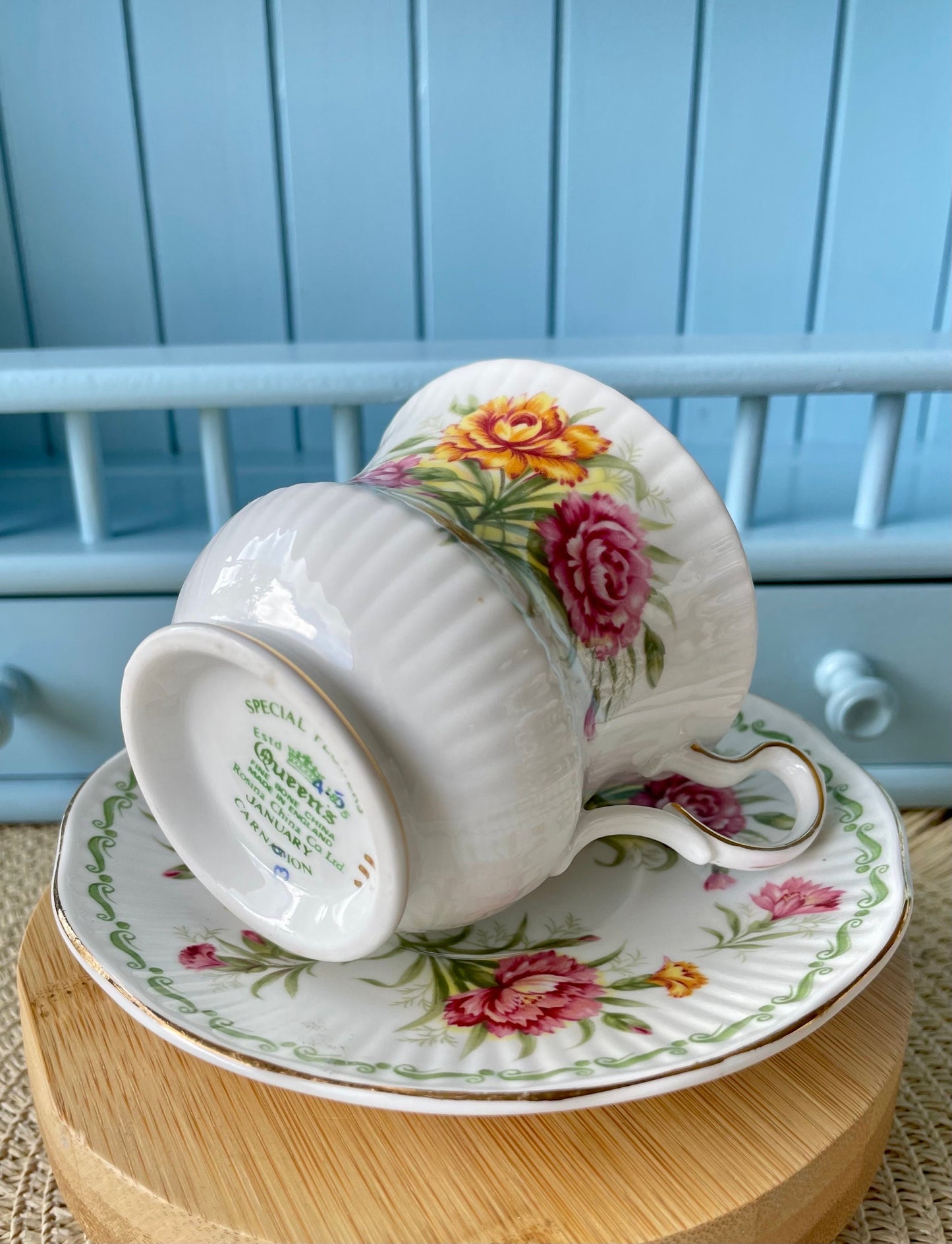 Vintage Royal Queens Fine Bone China 'January' Teacup & Sauc
