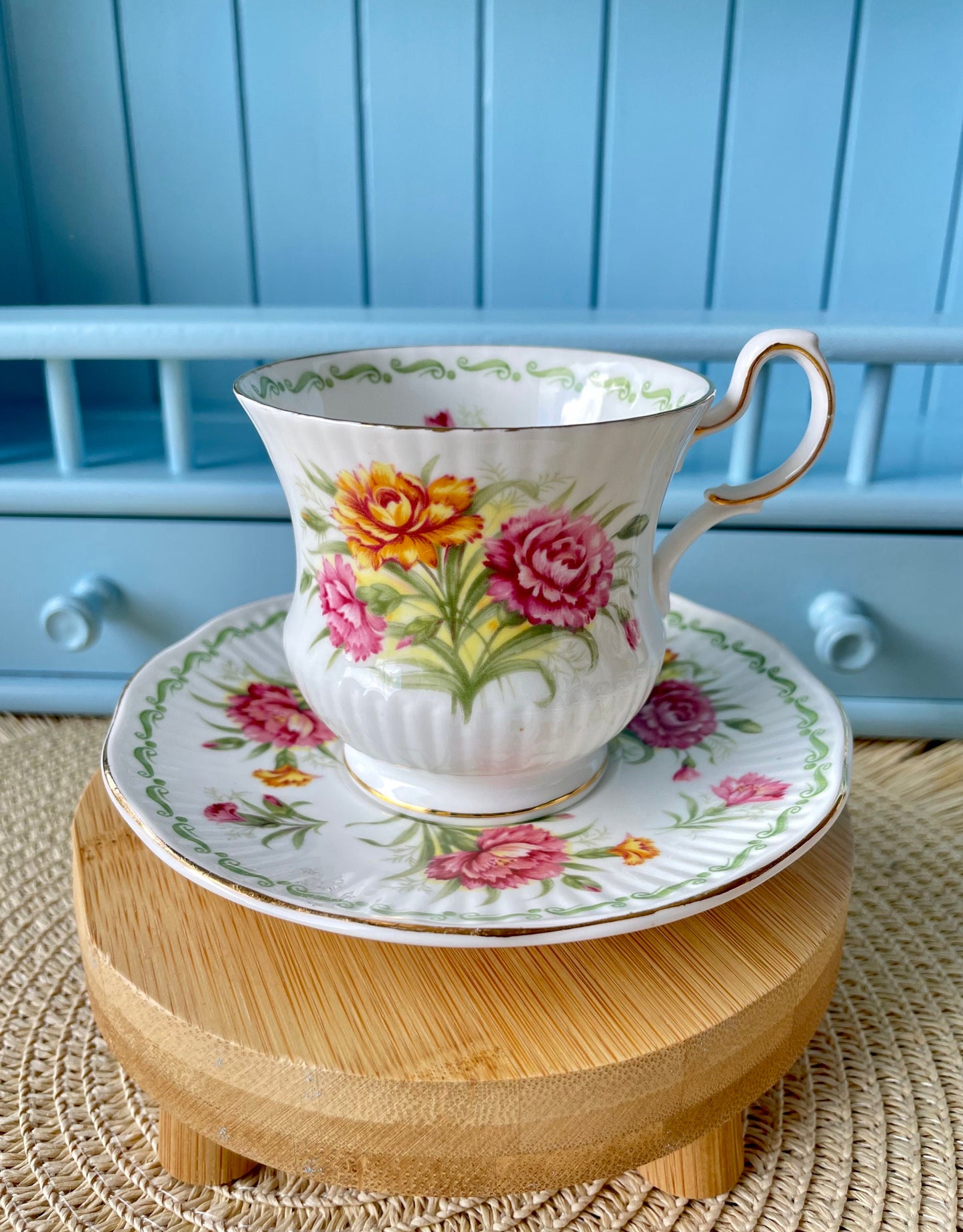 Vintage Royal Queens Fine Bone China 'January' Teacup & Sauc