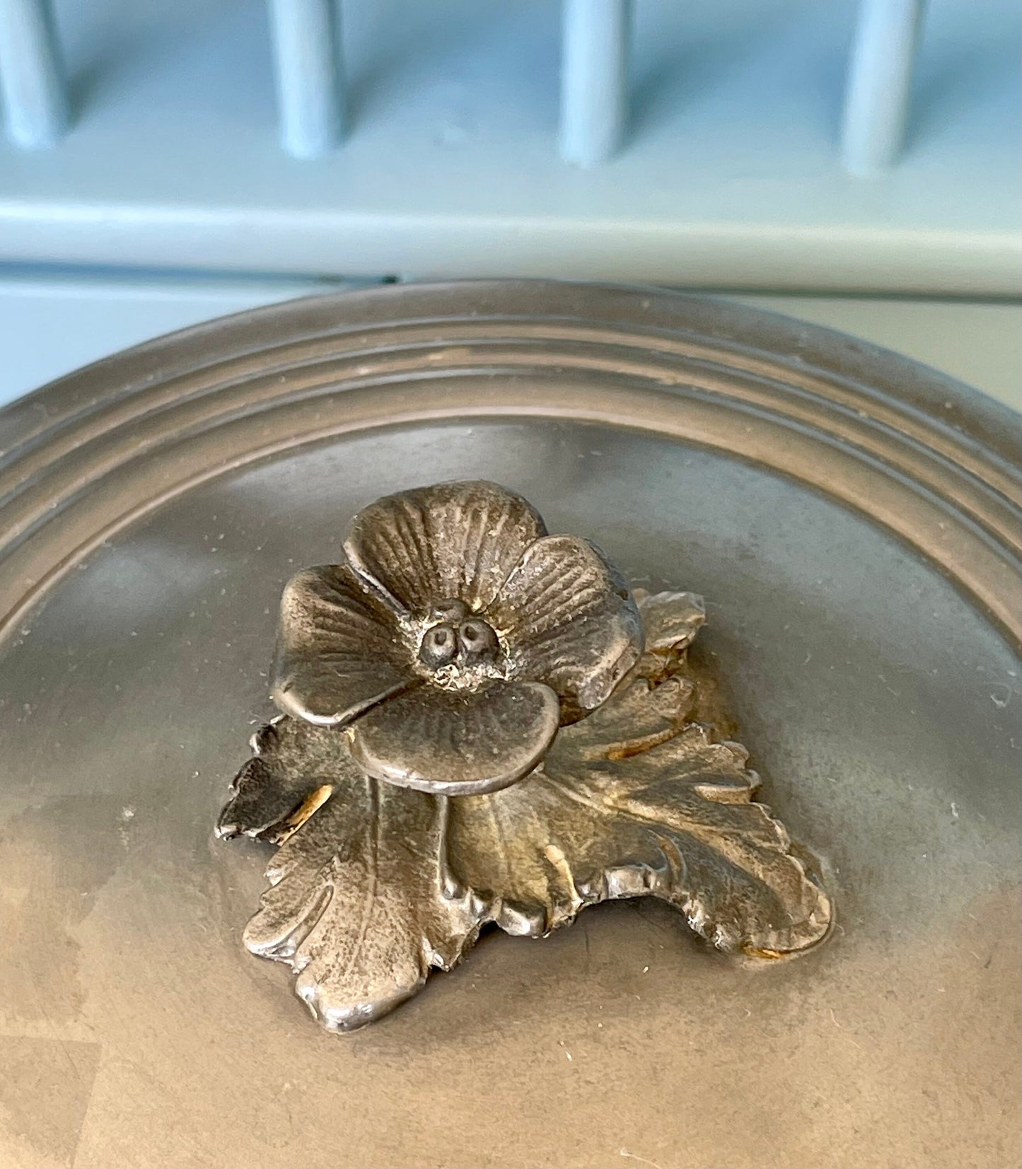 Beautiful Vintage Porcelain Bowl With Tin Lid & Rose