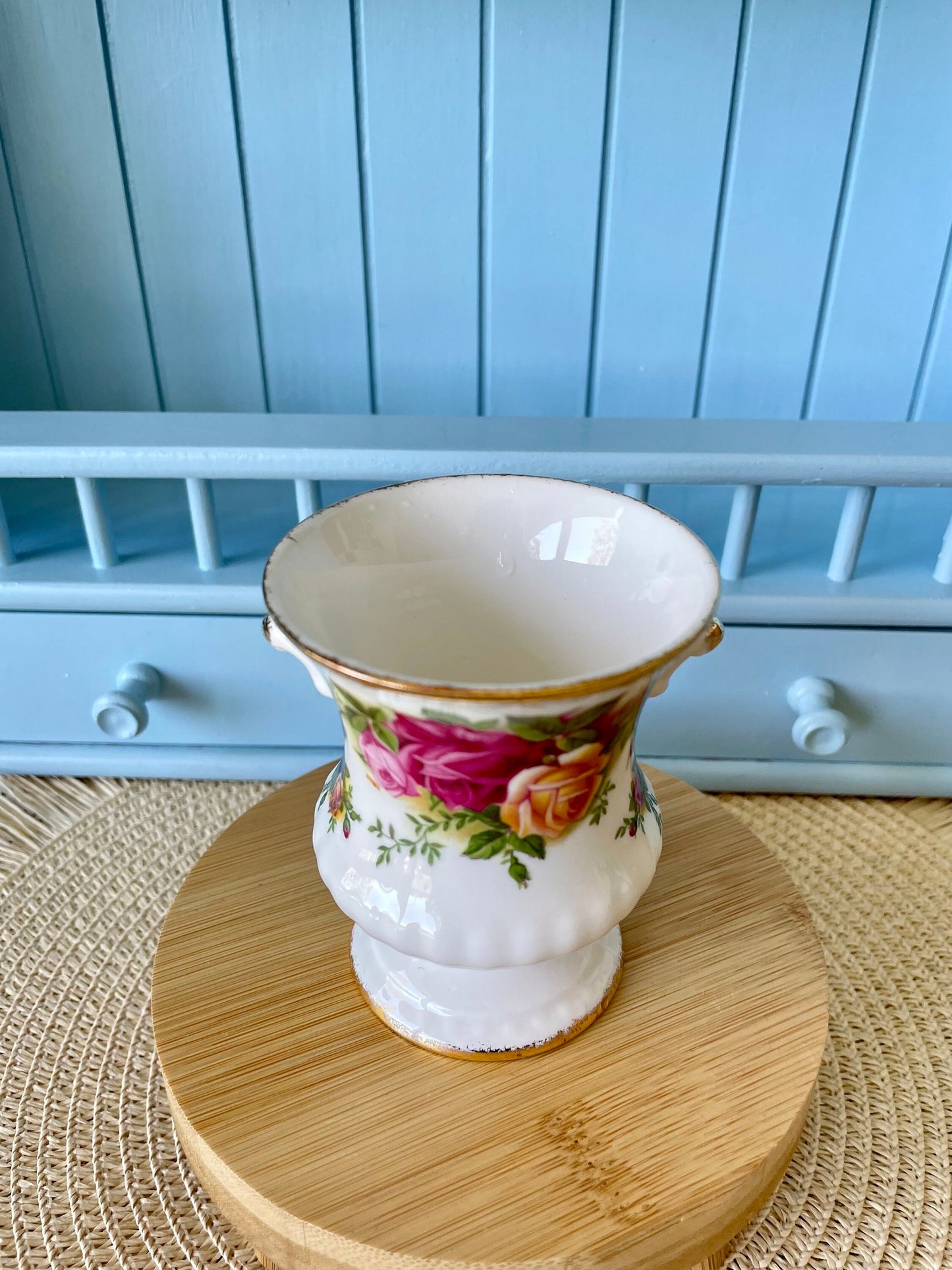 Beautiful 61 Year Old Vintage Spoon Vase, Old Country Roses