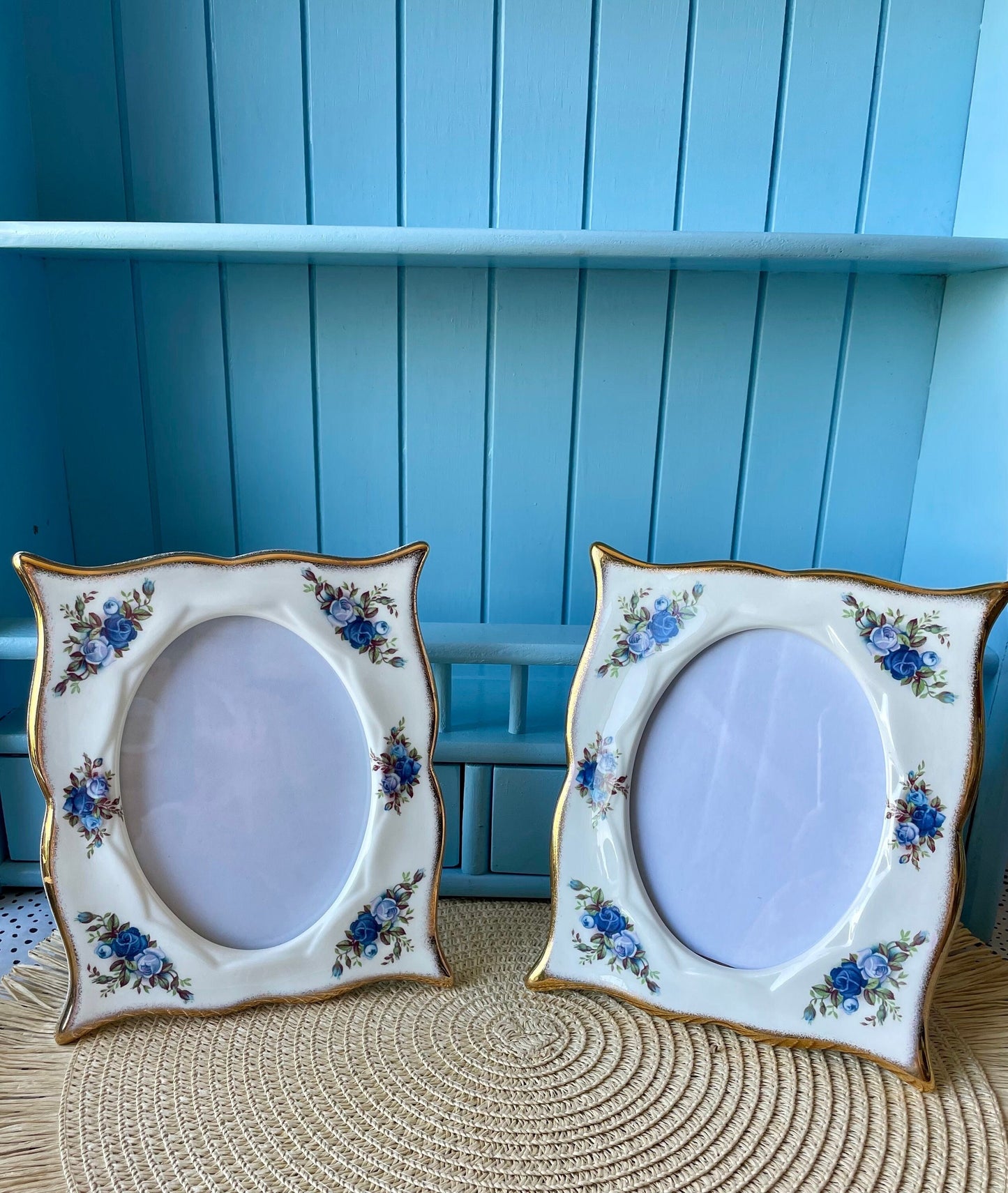 Set of 2 Vintage Royal Albert Moonlight Rose Oval Shaped Pic