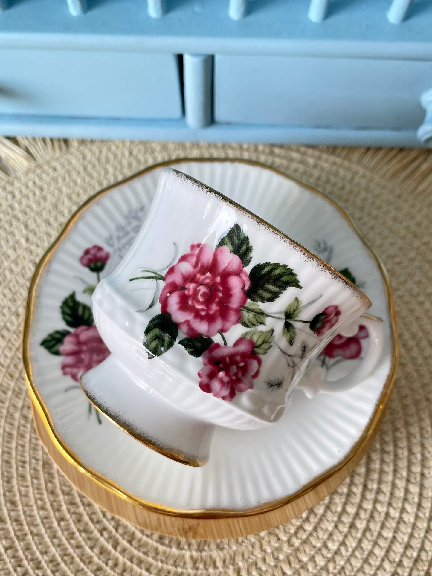 Stunning Vintage 'Clare' Ribbed Teacup & Saucer