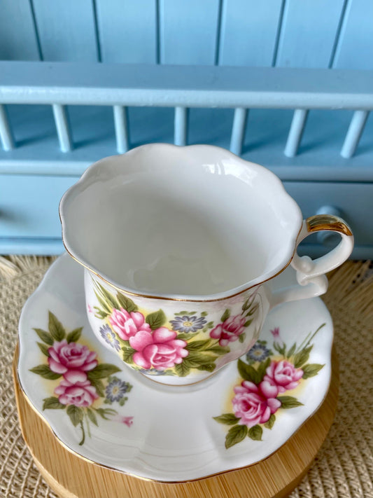 Vintage 'Royal Ascot' Rose Basket Tea Cup & Saucer