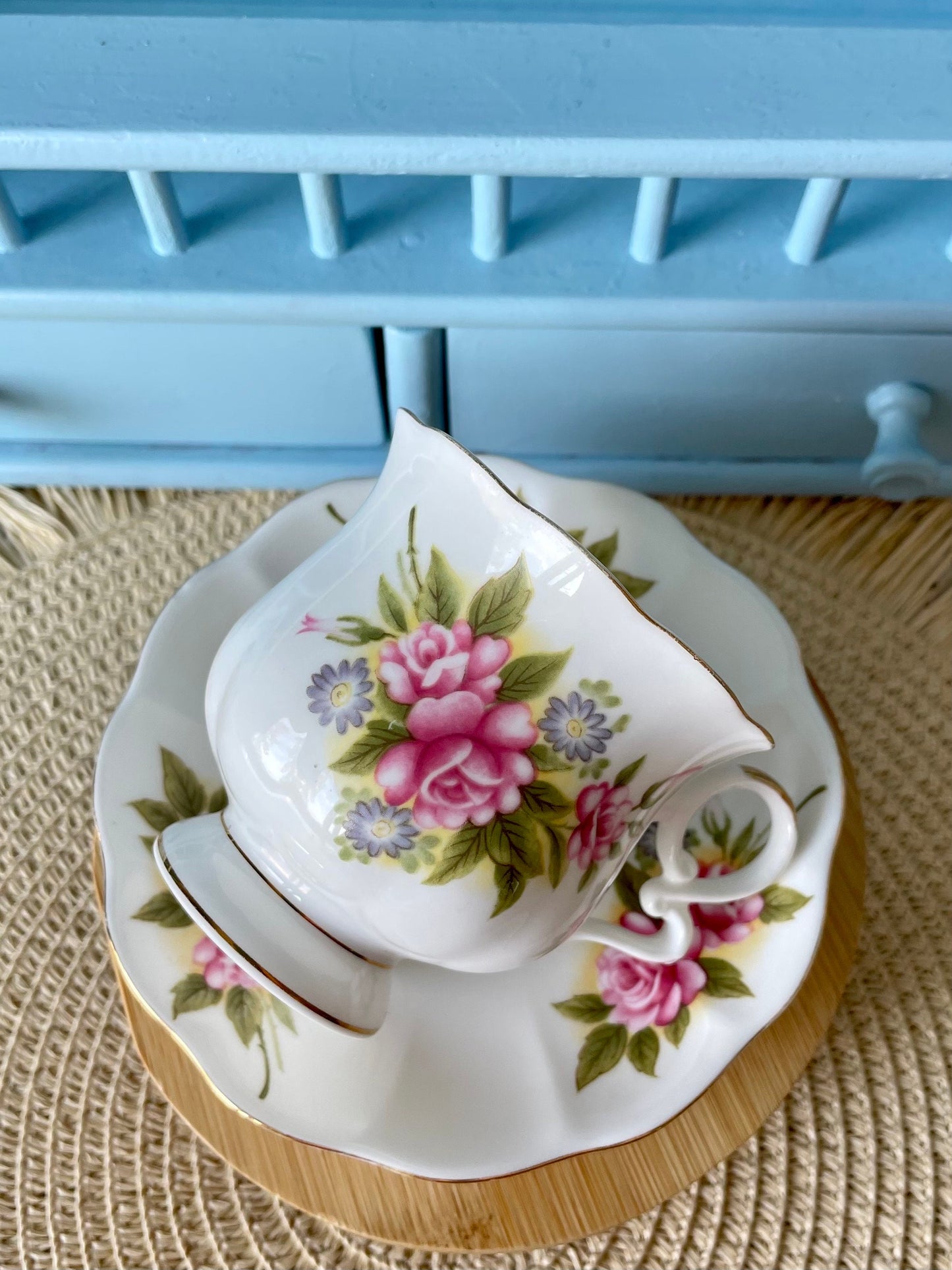 Vintage 'Royal Ascot' Rose Basket Tea Cup & Saucer