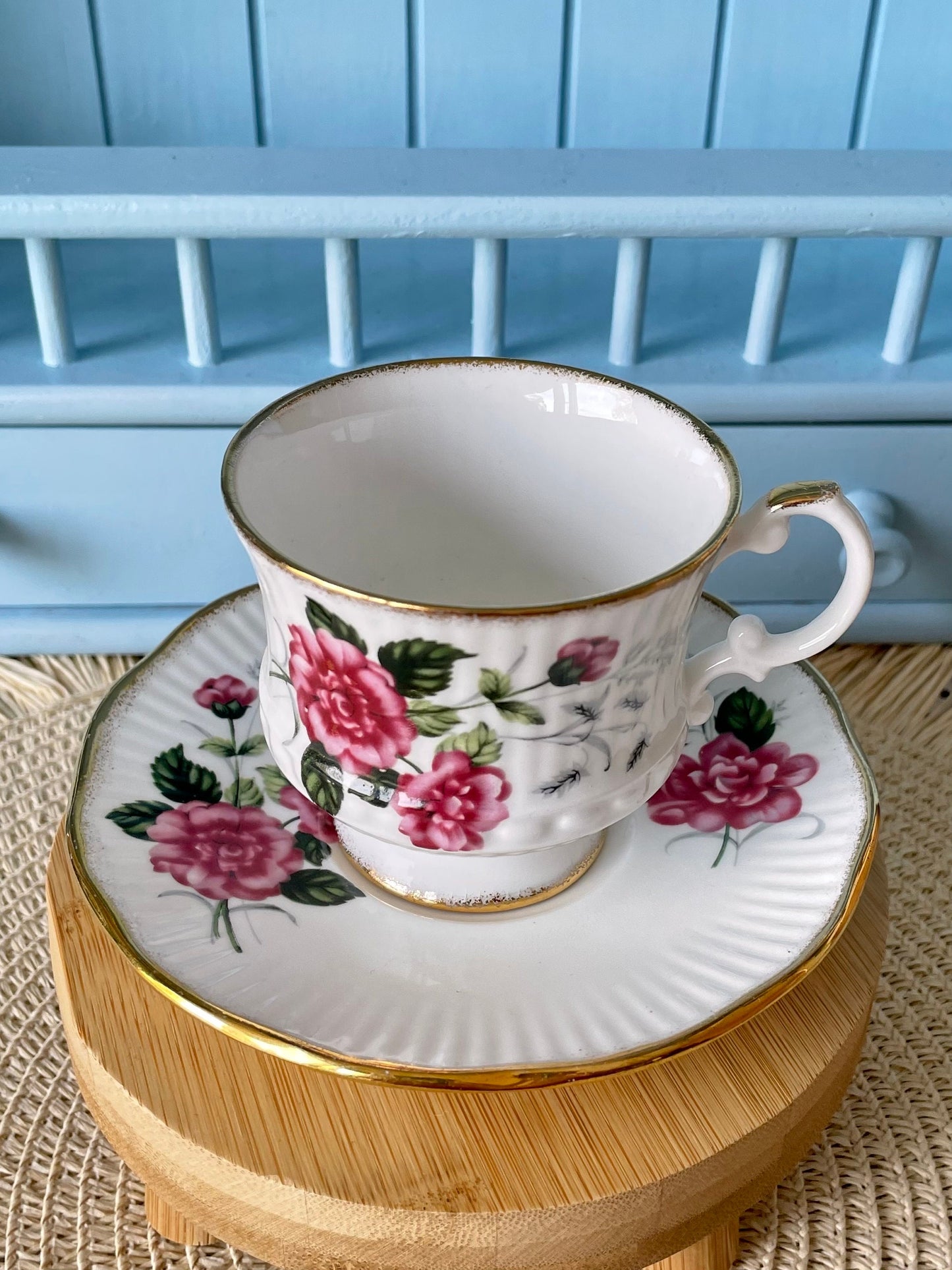 Stunning Vintage 'Clare' Ribbed Teacup & Saucer