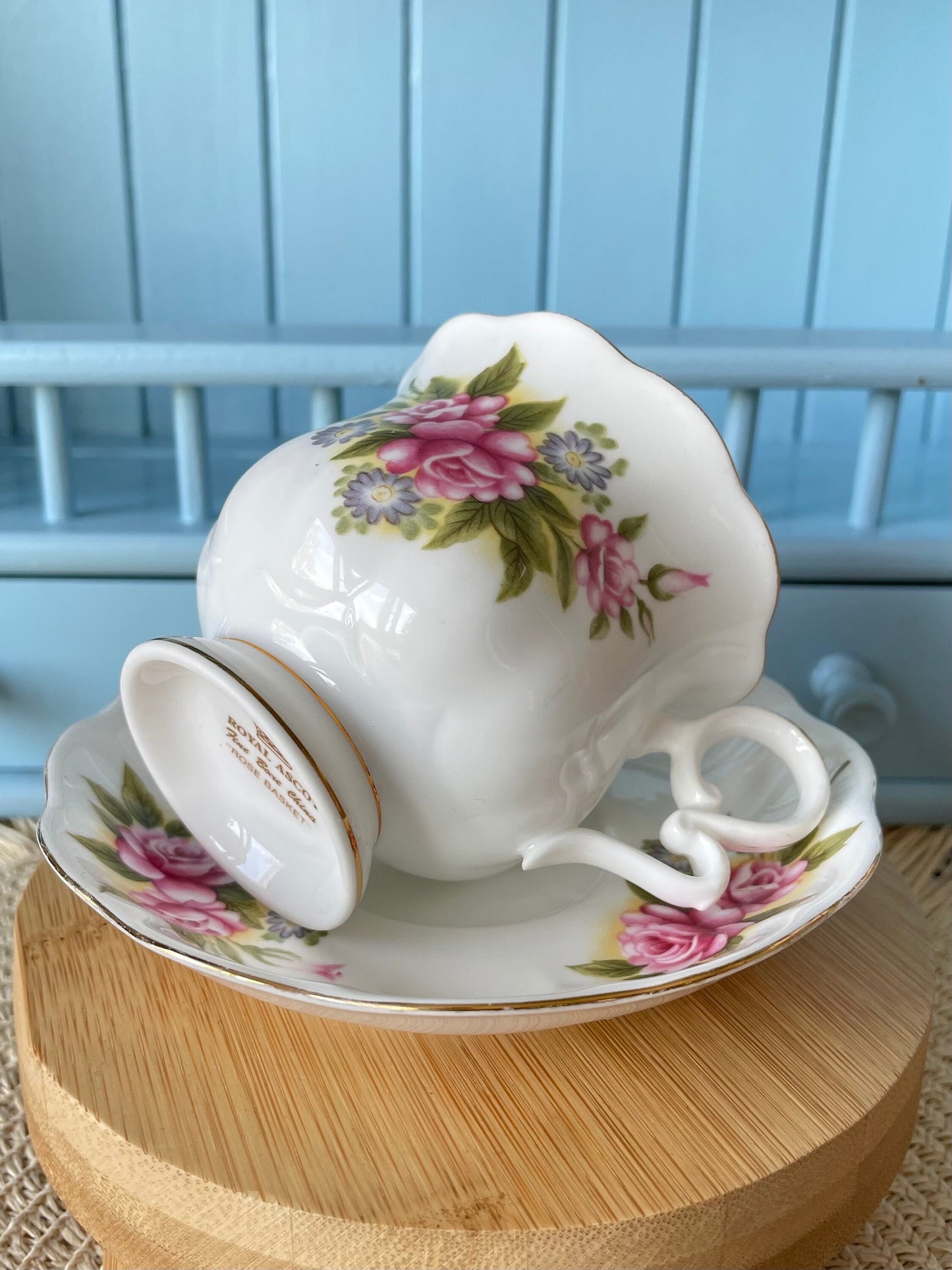 Vintage 'Royal Ascot' Rose Basket Tea Cup & Saucer