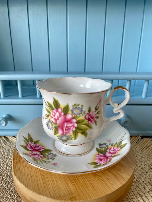 Vintage 'Royal Ascot' Rose Basket Tea Cup & Saucer