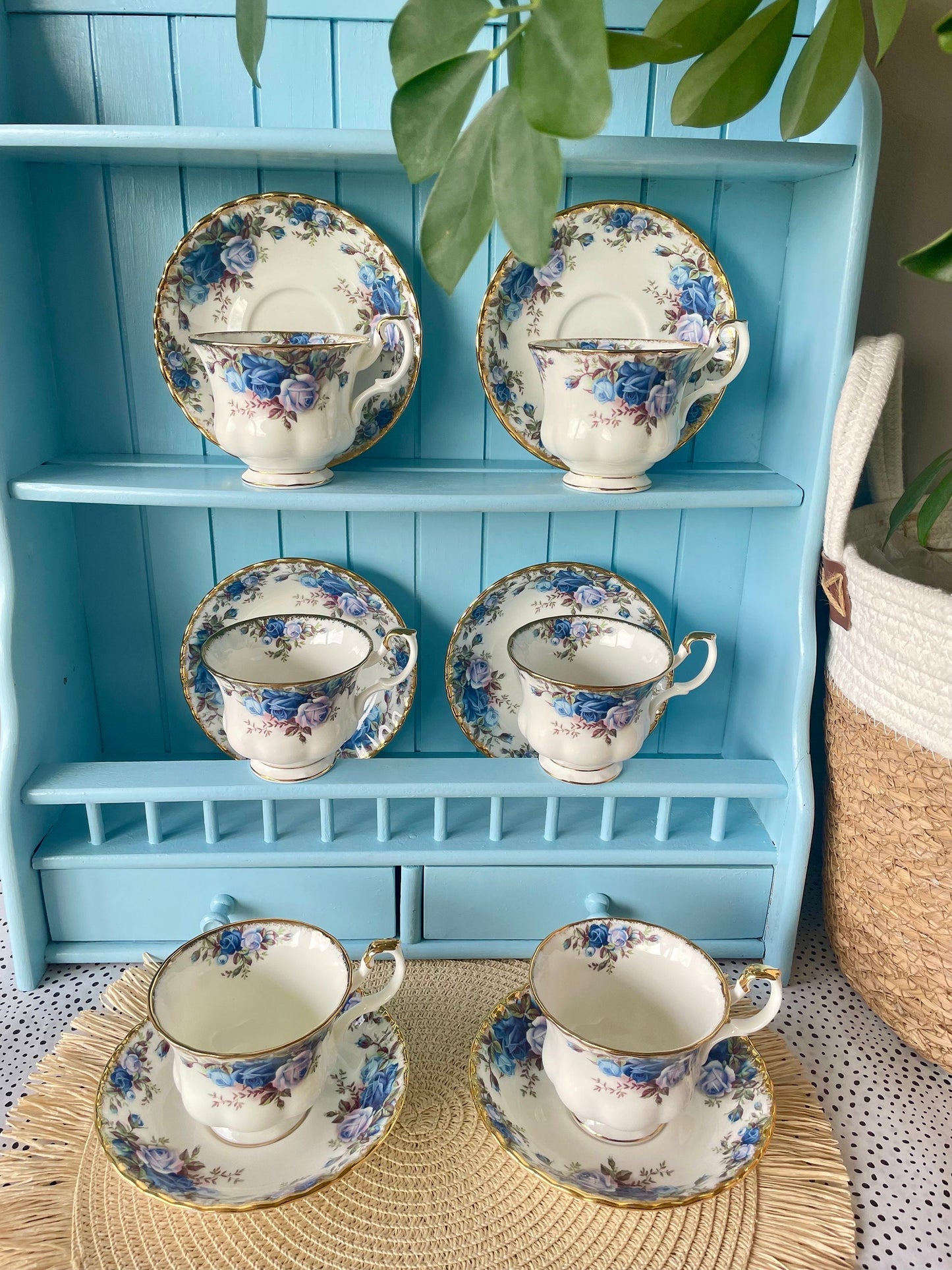 Vintage Moonlight Rose Teacups, set of 6