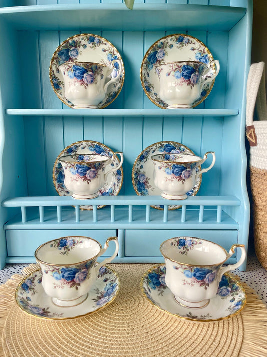 Vintage Moonlight Rose Teacups, set of 6